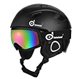 Odoland Snow Ski Helmet and Goggles Set, Sports Helmet and Protective Glasses - Shockproof/Windproof Protective Gear for Skiing, Snowboarding, Snow Sport Helmet,Black,L