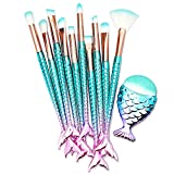 11PCS Makeup Brushes Set with Colorful Fish Tail Handle, Foundation Eyebrow Eyeliner Blush Cosmetic Concealer Brushes Women Girl Cute Make Up Tool Set