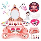 EveStone Kids Makeup Kit for Girl, 3 in 1 Play Makeup Set with Washable Non-Toxic Cosmetic Vanity, Princess Doll, 51PCS Real Make Up Toys Birthday Gift for Toddler Children Age 3-4-5-6-7-8-9 Year Old