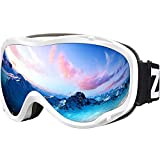 ZIONOR Lagopus Ski Snowboard Goggles UV Protection Anti Fog Snow Goggles for Men Women Adult Youth VLT 8.6% White Frame Silver Lens