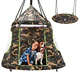 Zupapa 40 Inch Saucer Tree Swing with Tent for Kids Adults 400lb Indoor and Outdoor Swings Include Adjustable Hanging Straps in Backyard 2 in 1 Detachable Tents Playhouse Added(Camouflage)