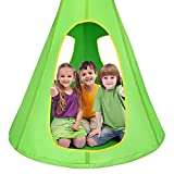 Costzon Kids Nest Swing Chair, Hanging Hammock Seat w/Adjustable Rope, 2 Windows and 1 Entrance, Hanging Tree Tent for Indoor Outdoor Use, 250LBS Capacity, All Accessories Included (Green, 32'')