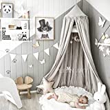 Dix-Rainbow Prince Bed Canopy for Kids Baby Bed, Round Dome Hanging Indoor Outdoor Castle Play Tent House Decoration Cotton Canvas Grey