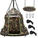 Zupapa Hanging Tree Swing, 2 in 1 Detachable Saucer Tree Swing Play House Tent for Kids, Max Capacity 400 LBS for Indoor Outdoor Use, Tree Straps Included(Camouflage)
