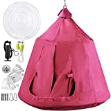 OrangeA Hanging Tree Tent Pink Hanging Tree Tent for Kids 46 H x 43.4 Diam Hanging Tree House Tent Waterproof Portable Indoor or Outdoor Use with Led Decoration Lights
