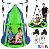 40' Hanging Tree Play Tent Hangout for Kids Indoor Outdoor Flying Saucer Floating Platform Swing Treepod Inside Outside House Canopy - Includes Hammock Pod Hang Kit and Swinging Swivel Spinner