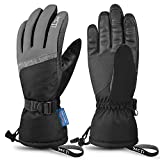 MCTi Ski Gloves,Winter Waterproof Snowboard Snow 3M Thinsulate Warm Touchscreen Cold Weather Women Gloves Wrist Leashes Grey Large