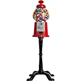 Gumball Machine - 15 Inch Candy Dispenser with Stand for 0.62 Inch Bubble GumBall - Heavy Duty Red Metal with Large Glass Bowl - Easy Twist-Off Refill - Free or Coin Operated - by The Candery