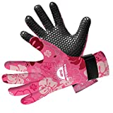BPS Neoprene 3mm Gloves with Anti-Slip Rubber Printing - Warm and Comfortable Gloves for Water Jetski, Wakeboarding, Rafting, Surf, and Other Winter Activities - Unisex (Floral Pink / White, X Small)