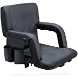 Sportneer Portable Stadium Seat Chair, Reclining Seat for Bleachers with Backs Back Supports Padded Cushion Armrests Shoulder Straps, Black (Black)