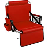 Alpcour Foldable Stadium Bleacher Seat with Backrest and Armrest – Wide Durable and Portable Padded Chair with Pockets and Cup Holder – Perfect for Basketball and Football Bench Seats - Red