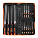 18Pcs Professional Files Tools Set- SIMNIAM Premium T12 Metal Files with Suitcase, Flat/Triangle/Half-Round/Round Large Files & 12x Needle Files&Cleaning Brush, Perfect for Wood, Metal&DIY Project