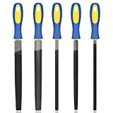 KALIM 5Pcs 8'' High Carbon Steel File, Rasp Set with Soft Rubber Non-slip Handle, Round/Half Round/Flat/Triangle/Squre, Grinding Hand Tool Set for Wood, Metal, Plastic, etc.
