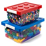 ASH BRAND Toy Organizer Set of 2 Large and Small Brick Shaped Storage Containers for Building Brick Storage, Small Dolls, Bricks Toys, Small Kids Toys - Plastic Kids Toy Chest