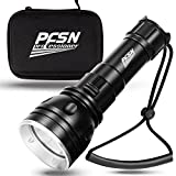 Scuba Diving Lights, PFSN DF-3000 Professional Underwater Flashlight 150m Waterproof Dive Torch with Long Lasting Rechargeable Battery, Super Bright Light Great for Night Caving Explore Fishing