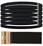 Elastic Thin Sports Headbands - Athletic Non Slip Skinny Headbands for Women Men Boys Girls Kids- 6-Pack Silicone Grip Hairband Mini Sweat Band, Great for Workouts (6 Black)