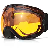 COPOZZ Ski Goggles, G1 OTG Snowboard Snow Goggles for Men Women Youth, Interchangeable Double Layer Anti Fog UV Protection Lens, Polarized Goggles Available (G1-Black Frame Amber Lens(VLT 40.2%))