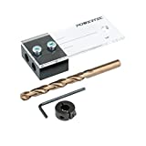 POWERTEC 71497 Dowel Drilling Jig with Cobalt M-35 Drill Bit and Split Ring Stop Collar, 3/8-Inch