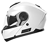 Motorcycle Modular Full Face Helmet DOT Approved - YEMA YM-926 Motorbike Moped Street Bike Racing Crash Helmet with Sun Visor for Adult, Men and Women - White,X-Large