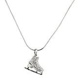 LUX ACCESSORIES Kids Girls Pink & Silver Two Sided Skating Pave Ice Skate Pendant Necklace