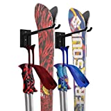 Ski Storage Rack with Ski Poles Storage Rack Wall Mount Heavy Duty Metal, Suitable for 2 Pairs Snowboard Storage Hanger for Garage Home Indoor Hold up to 100lbs