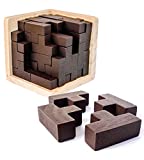 Wooden Brain Teaser Puzzle Cube Wooden Puzzles T-Shaped Jigsaw Logic Puzzle Educational Toy for Kids and Adults by AHYUAN (Wine)