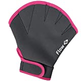 Flow Swimming Resistance Gloves - Webbed Gloves for Water Aerobics, Aquatic Fitness, and Swim Training (Gray/Pink, Medium)