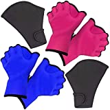 Lomodo 3 Pair Webbed Swim Gloves Aquatic Gloves Waterproof Swimming Training Gloves Hand Paddles Fingerless Aqua Flippers Gloves for Men Women Diving Surfing (Medium Size,3 Color)