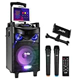 Moukey Karaoke Machine Speaker,540W Peak Power Bluetooth 5.0 Karaoke System-PA Stereo with 10' Subwoofer,DJ Lights,2 Microphone,1 Tablet Holder,Rechargeable,Recording,MP3/USB/SD(RMS 160W to 540W Peak)