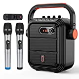 JYX Karaoke Machine with 2 UHF Wireless Microphones for Adults, Portable Bluetooth Speaker with Shoulder Strap, HD Sound PA System Support TWS, Radio, AUX In, REC, Bass&Treble for Party/Meeting