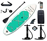 Aqua Plus 11ftx33inx6in Inflatable SUP for All Skill Levels Stand Up Paddle Board, Adjustable Paddle,Double Action Pump,ISUP Travel Backpack, Leash,Shoulder Strap,Youth,Adult Inflatable Paddle Board