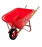 Kid's Garden Wheelbarrow - Yard Tools for Children - Red with Wood Handles, Steel Braces, Solid Tire - 33 D x 17 W x 15.75 H
