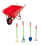 HearthSong Grow with Me Adjustable Garden Tool Set and Child's Wheelbarrow Special, Includes Wheelbarrow, Telescoping Shovel, Hoe, Leaf Rake, and Soil Rake