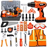 SMTAEMFB Kids Tool Set with Electric Power Drill Toddler Pretend Play Tool Toys Construction Kit Playset Accessories for Girls Boys Gift Ages 3 4 5 6 7 8 Years Old