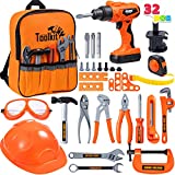 JOYIN 32 PCS Kids Construction Tool Toy Set Backpack of Tool Toys with Electric Power Drill Toy, Construction Helmet, Construction Tool Accessories for Construction Pretend Play