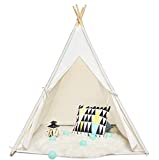 Sisticker Teepee Tent for Kids with Floor Mat+Feathers+ Bunting+Carry Bag- Kids Gifts for Girls and Boys Children Toys Foldable Large Playhouse Indoor and Outdoor (White)