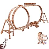 Wood Trick Roller Coaster 3D Wooden Puzzles for Adults and Kids to Build - Remote Control - 38 x 16.5 in - Dinosaurs Theme - Mechanical Wooden Model Kits for Adults and Kids - Electric Driven