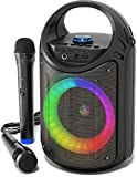 MASINGO 2022 New Bluetooth Karaoke Machine for Adults and Kids with 1 Wireless Karaoke Microphone and 1 Wired Mic - PA Portable Speaker System with LED Party Lights - Burletta C10