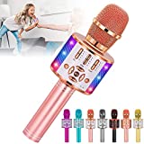 Amazmic Kids Karaoke Microphone Machine Toy Bluetooth Microphone Portable Wireless Karaoke Machine Handheld with LED Lights, Gift for Children Adults Birthday Party, Home KTV(Rose Gold)