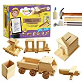 Kraftic Woodworking Building Kit for Kids and Adults, with 6 Educational Arts and Crafts DIY Carpentry Construction Wood Model Kit Toy Projects for Boys and Girls