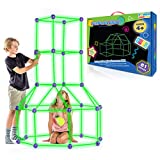POWER YOUR FUN Fun Forts Glow Fort Building Kit for Kids - 81 Pack Glow in the Dark STEM Building Toys Indoor Outdoor Play Tent for Kids Construction Toys with 53 Rods and 28 Spheres