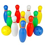 Bowling Pins Ball Set Toys Mini Plastic Indoor Family Party Games with 10 Pins and 2 Balls Birthday Gift for Kids Toddlers Boys Girls Children 2 3 4 5 Years