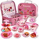 Tea Party Set for Little Girls, 32PCS Princess Tea Time Toy with Food Sweet Treats Playset Carrying Case, Kids Kitchen Pretend Play Toddler Dress Up Tea Set for Girls