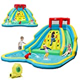 BOUNTECH Inflatable Water Slide, 15FTx 12FTx 8FT Giant Water Park with Blower, Inflatable Pool with Slide, Large Climbing Wall, Water Cannon, Water Slides for Kids Backyard (with 750W Air Blower)