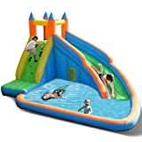 Costzon Inflatable Water Slide, Water Slides for Kids Backyard with Climbing Wall, Long Slide, Splash Pool, Inflatable Water Park w/Oxford Carry Bag, Repairing Kit, Stakes (Without Blower)