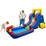 PicassoTiles KC108 Water Slide Park Inflatable Bouncing House w/ Pool Area (Splash Zone), Climbing Wall, Shower Head Sprays Mounts, Water Cannon Mount and Heavy Duty GFCI ETL Certified 385W Blower
