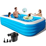 10ft 4-Rings Above Ground Pool for Kids and Adults - 120x72x29in Inflatable Pool for Toddlers&Family, Piscinas para Adultos, Kiddie Pool for Backyard ,Garden,Summer Water Party with Air Pump(4 Layers)