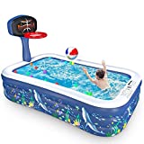 Inflatable Swimming Pool, Basketball Hook Family Full-Sized Inflatable Pools, 118' x 72' x 22' Blow Up Kiddie Pool for Kids, Adults, Babies, Toddlers, Outdoor, Garden, Backyard