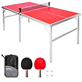 GoSports 6 x 3feet Mid-Size Table Tennis Game Set - Indoor / Outdoor Portable Table Tennis Game with Net, 2 Table Tennis Paddles and 4 Balls, Red
