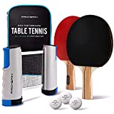 PRO-SPIN All-in-One Portable Ping Pong Paddle Set | Table Tennis Set with Retractable Ping Pong Net (Up to 72' Wide) | 2 Premium Paddles, 3-Star Balls | Storage Case | Family Fun | Gift | 2 Player Set